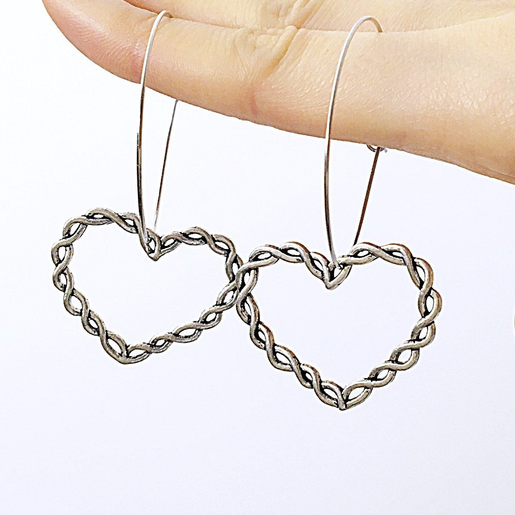 SILVER HEART HOOP EARRINGS