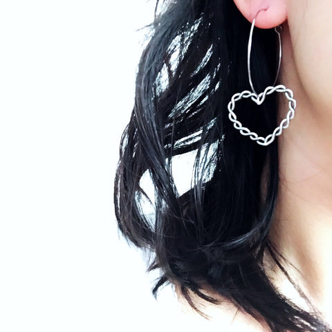 SILVER HEART HOOP EARRINGS