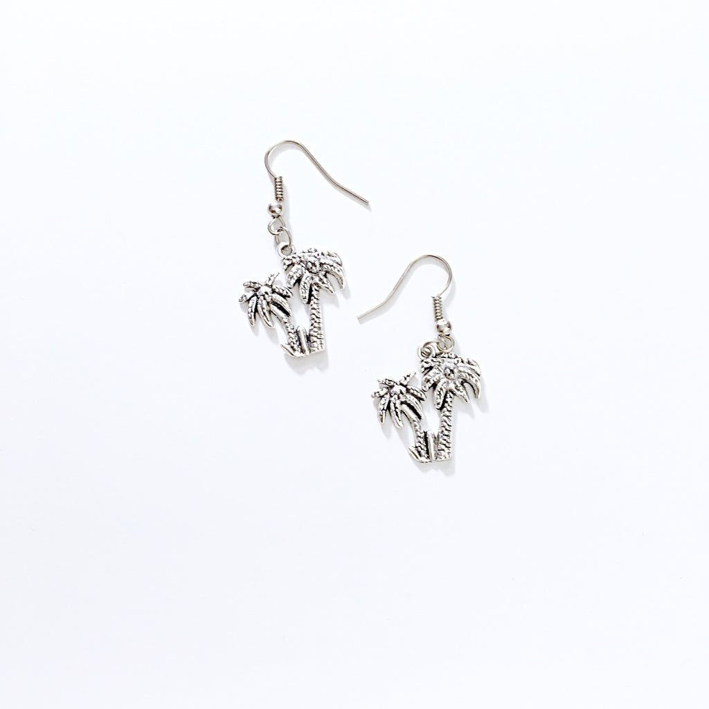 SILVER PALM TREE PENDANT EARRINGS