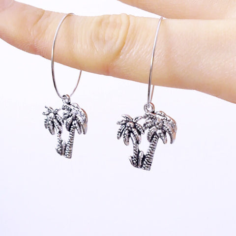 SILVER PALM TREE HOOP EARRINGS