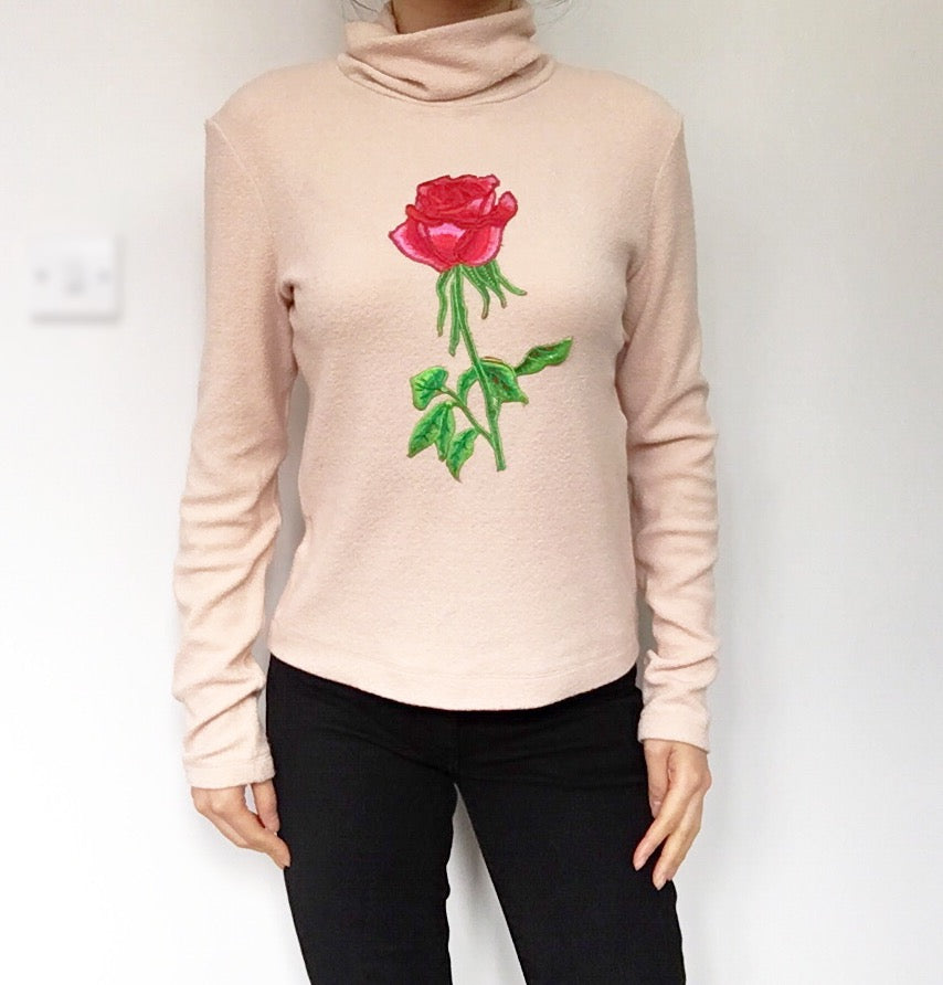 ROSE NUDE PINK LONG SLEEVES TURTLE NECK TOP