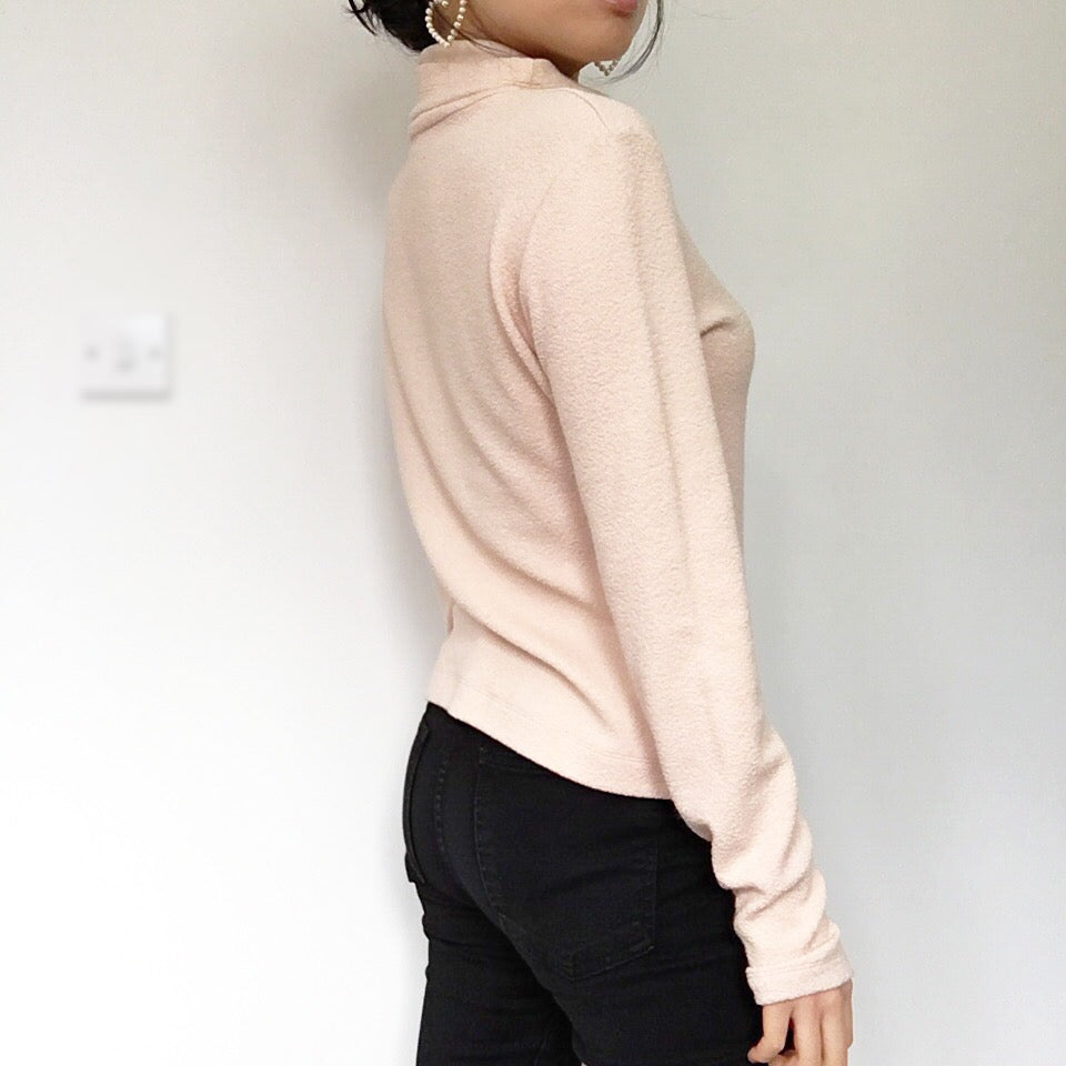 ROSE NUDE PINK LONG SLEEVES TURTLE NECK TOP