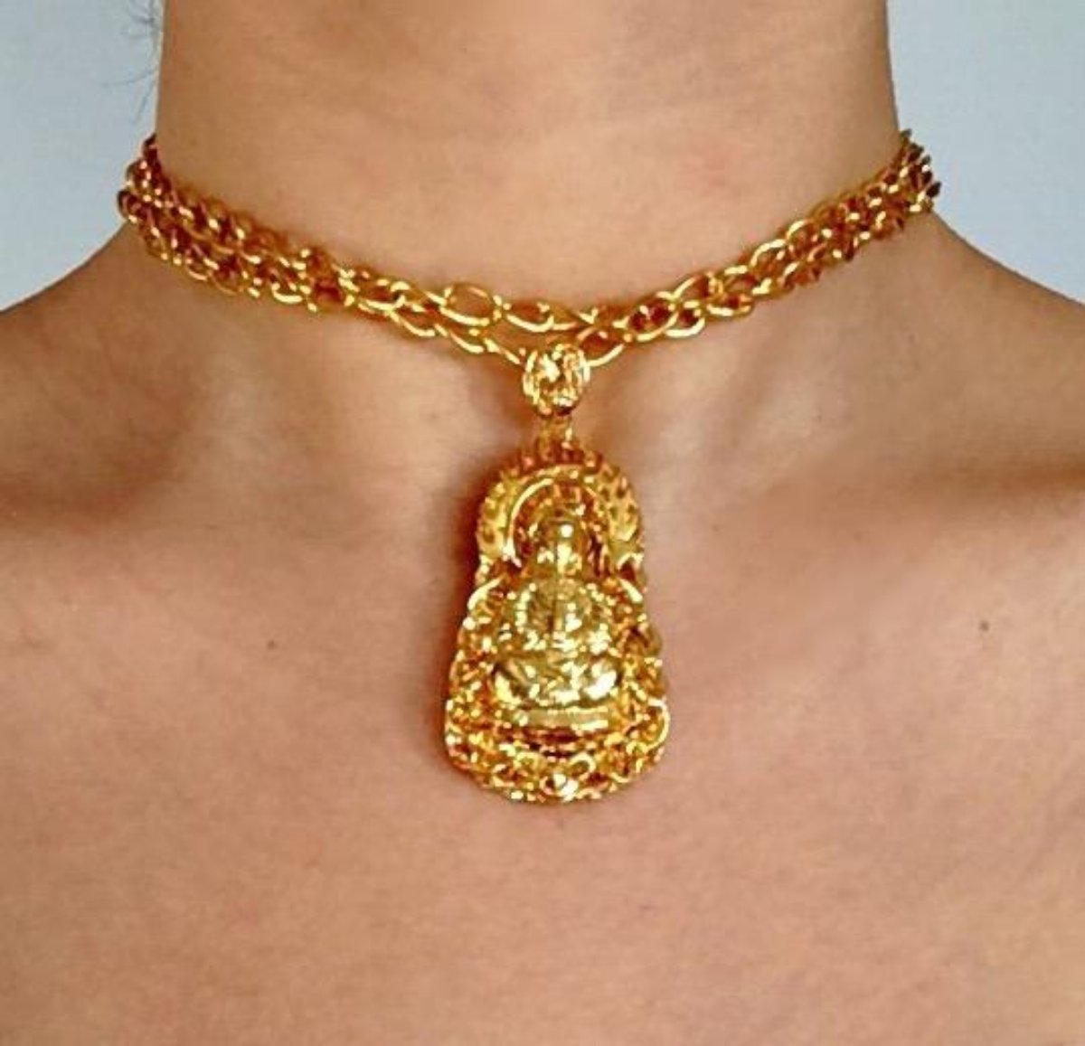 GODDESS PENDANT DOUBLE CHAINS CHAIN SHORT CHOKER NECKLACE