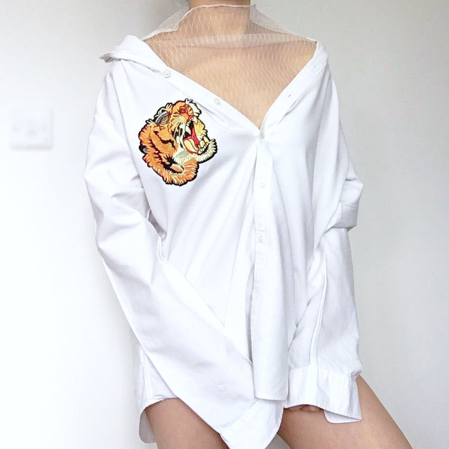 UNISEX TIGER WHITE LONG SLEEVES SHIRT TOP