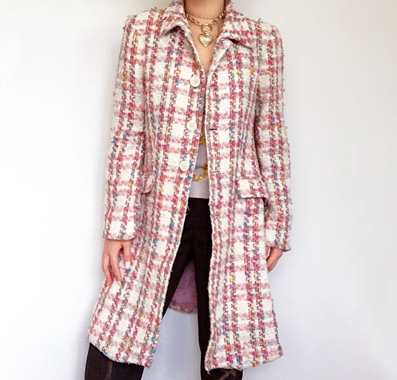 TWEED WOOL BLENDED LONG COAT