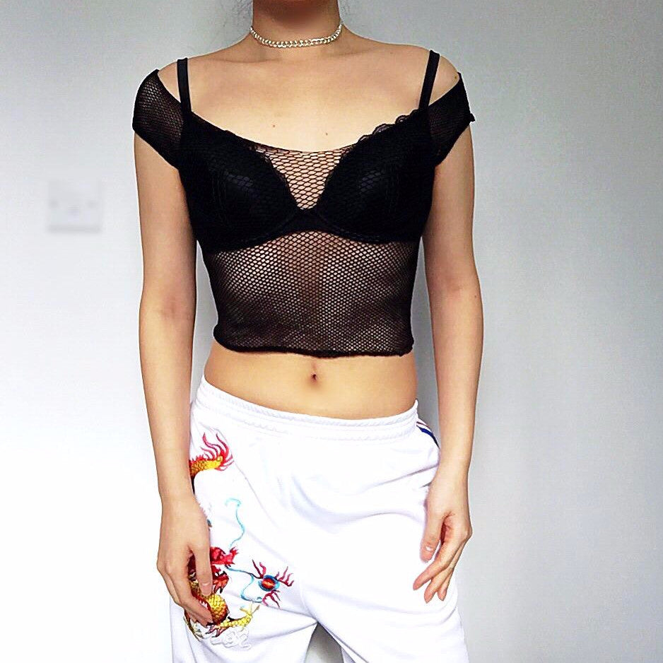 FISHNET OFF SHOULDER  MESH TOP