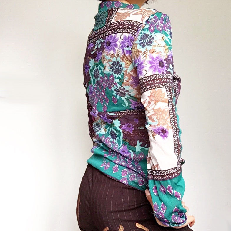 BOHO HIPPIE FLORAL LONG SLEEVES MESH TOP