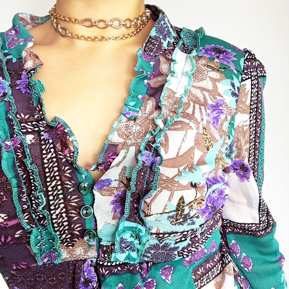 BOHO HIPPIE FLORAL LONG SLEEVES MESH TOP