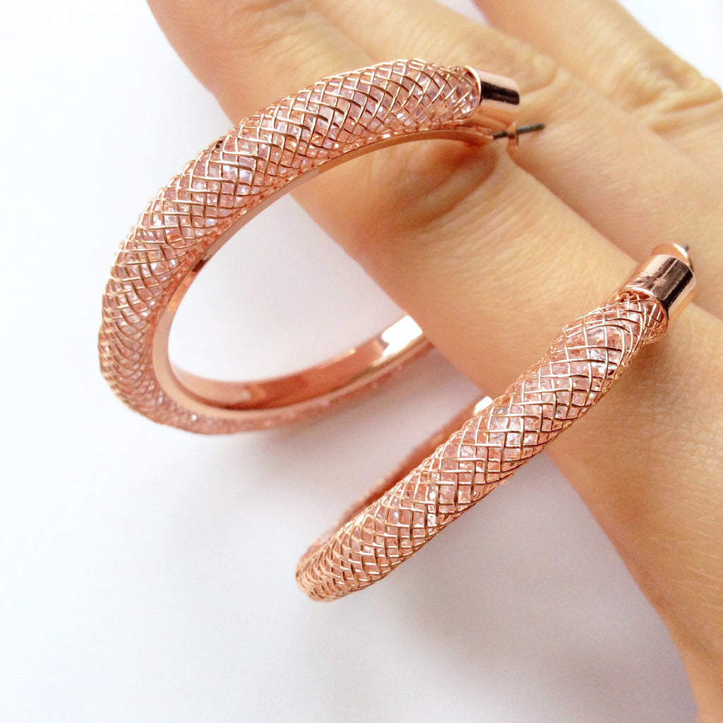 ROSE GOLD BEADED HOOP EARRINGS