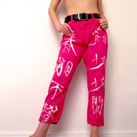 WHITE CHARACTERS RED JEANS TROUSERS