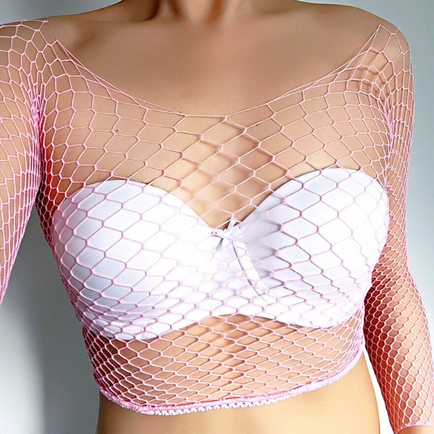 COLOURED STRETCHY FISHNET TOP