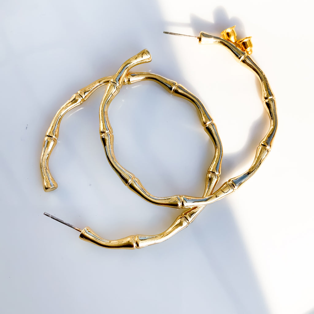 GOLD PLATED BAMBOO C HOOP EARRINGS