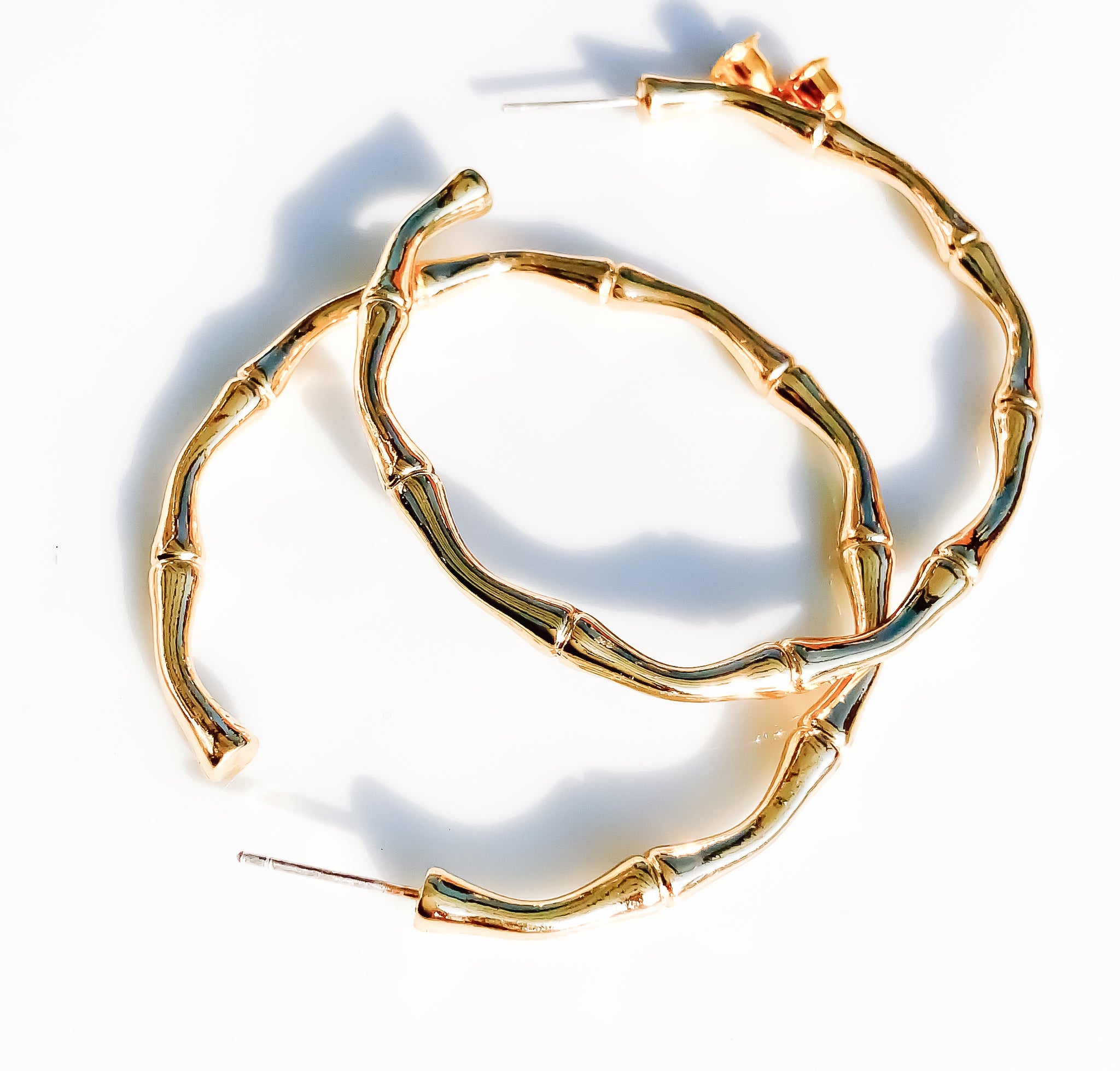 GOLD PLATED BAMBOO C HOOP EARRINGS