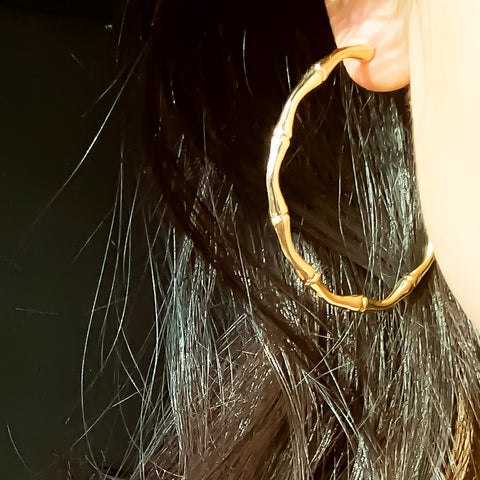 GOLD PLATED BAMBOO C HOOP EARRINGS
