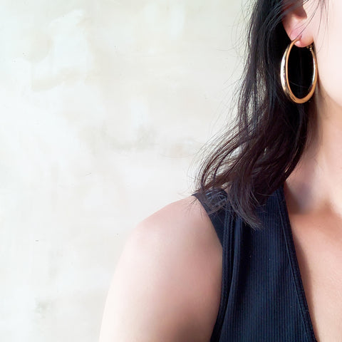 GOLD PLATED THICK ROUND CHUNKY HOOPS EARRINGS