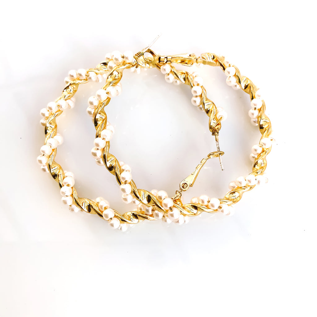 PEARL GOLD PLATED TWIST HOOP EARRINGS
