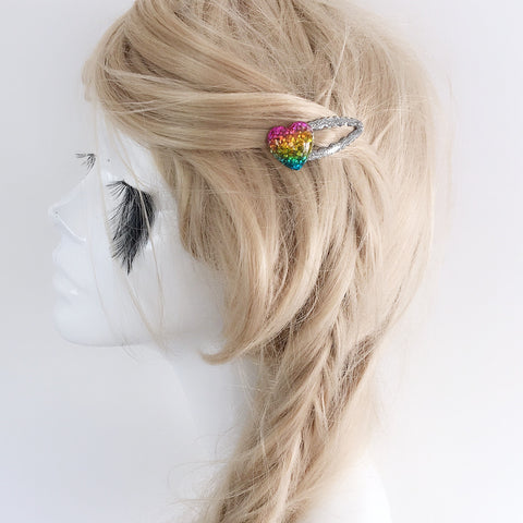RAINBOW HEART GLITTER HAIR CLIPS