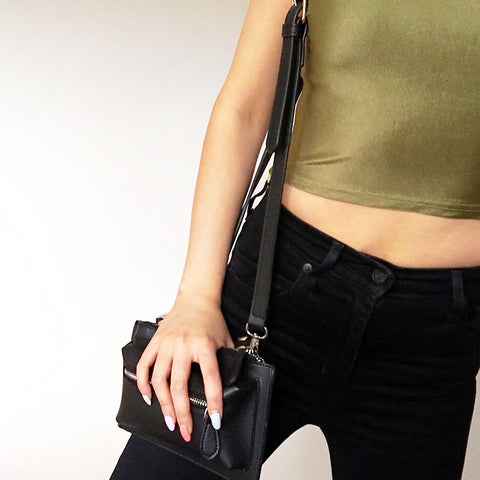 BLACK FAUX LEATHER EYELETS BELT BAG