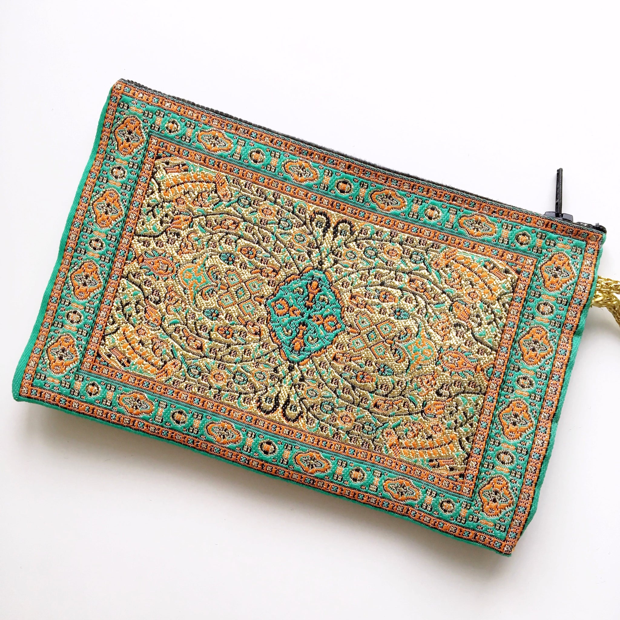GOLD THREAD GREEN PATTERN EMBROIDERED SMALL BAG