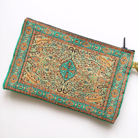 GOLD THREAD GREEN PATTERN EMBROIDERED SMALL BAG