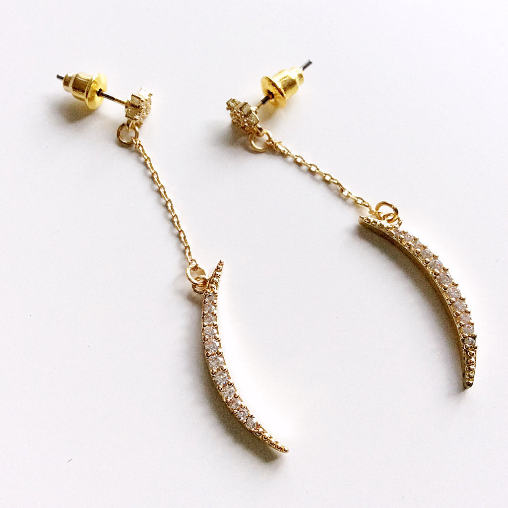 DIAMANTÉ STAR MOON PENDANT EARRINGS