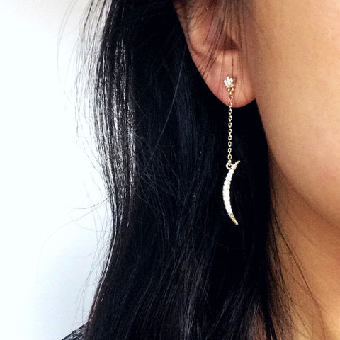 DIAMANTÉ STAR MOON PENDANT EARRINGS