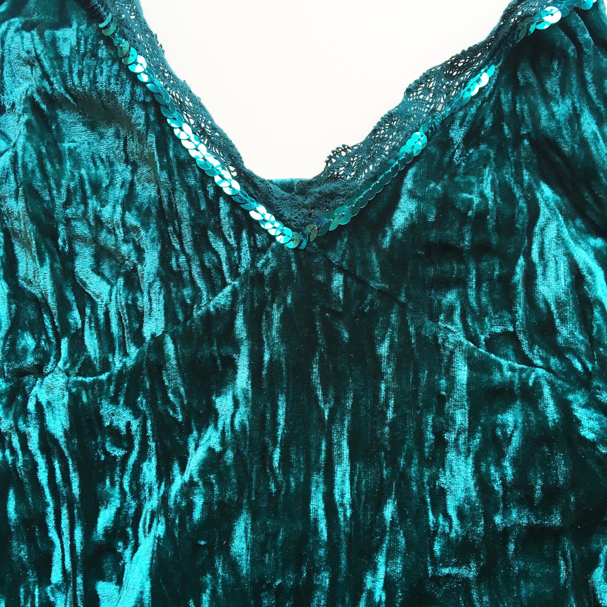 90S 00 Y2K VELVET SEQUINS LACE TRIM STRAP CAMI VEST TOP