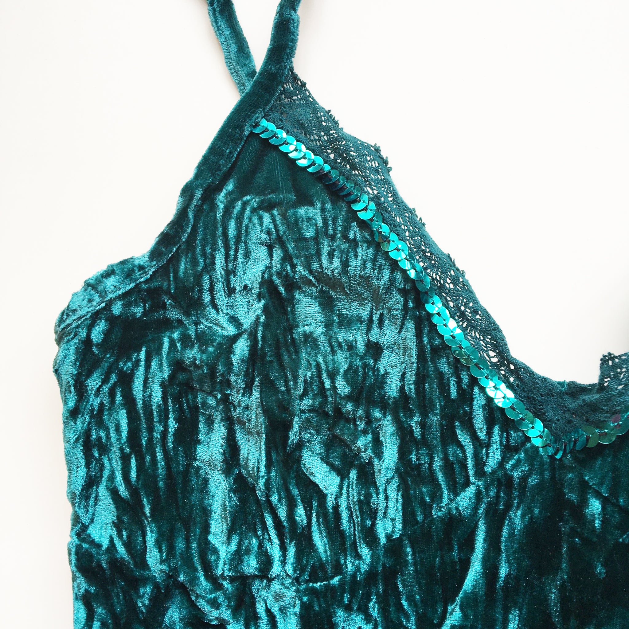 90S 00 Y2K VELVET SEQUINS LACE TRIM STRAP CAMI VEST TOP