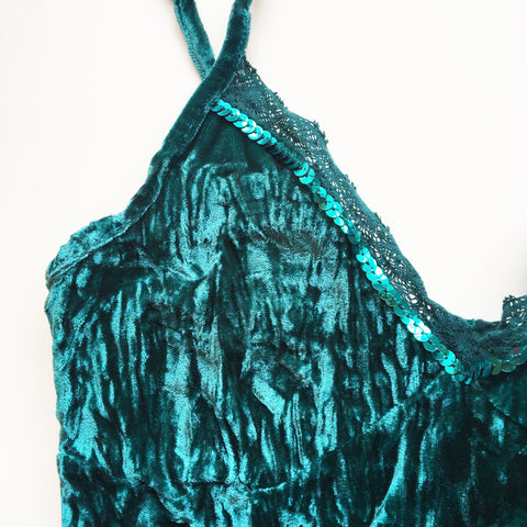 90S 00 Y2K VELVET SEQUINS LACE TRIM STRAP CAMI VEST TOP