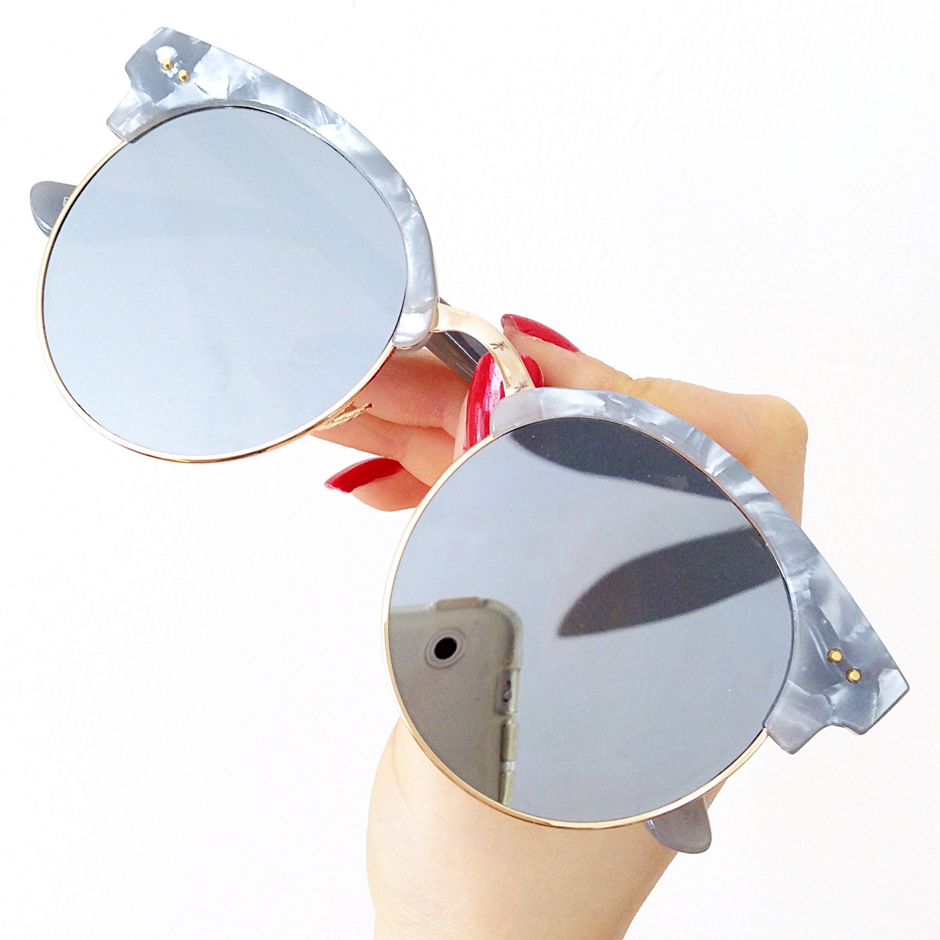 UNISEX RETRO MARBLE FRAME MIRROR SUNGLASSES