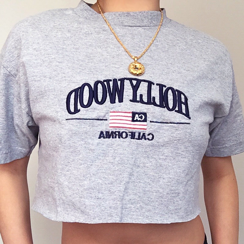 HOLLYWOOD CALIFORNIA GREY CROP TEE TOP