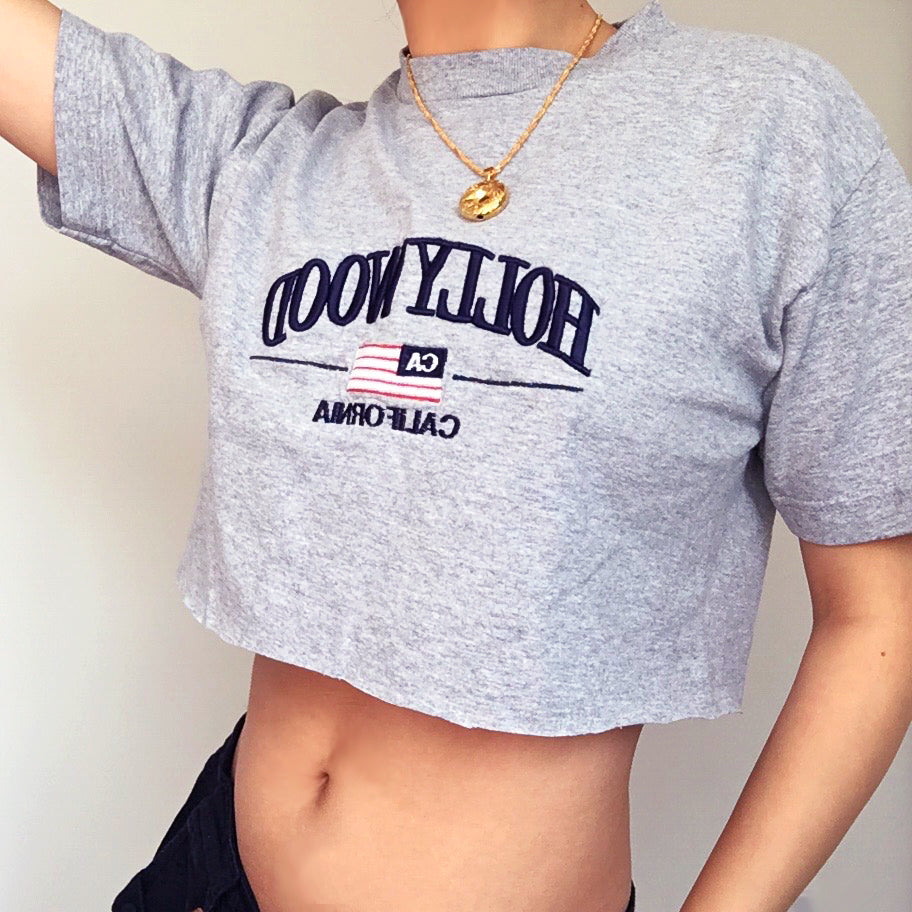 HOLLYWOOD CALIFORNIA GREY CROP TEE TOP