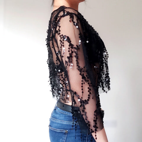 SEQUINS SHORT MESH TOP