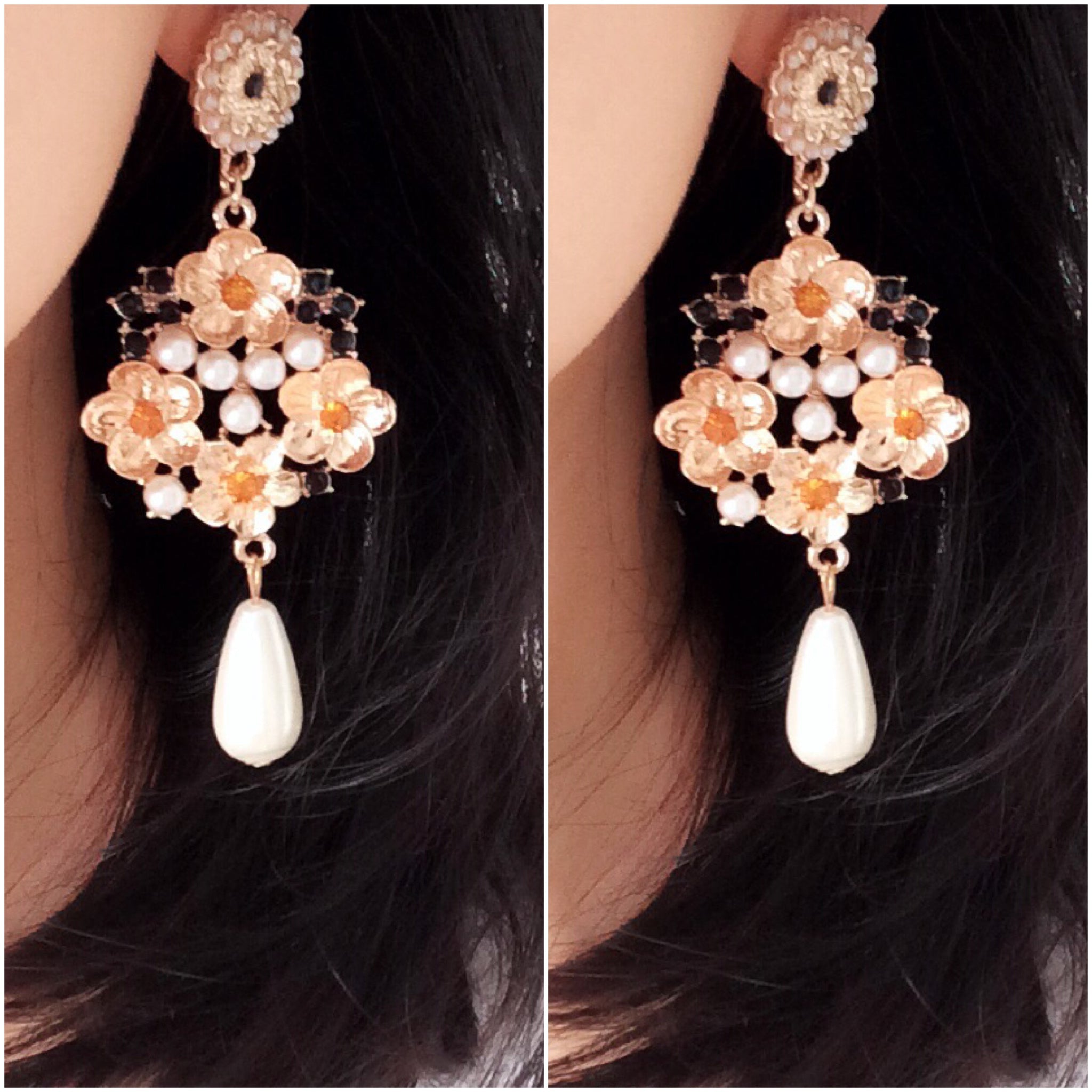 FLORAL PEARL GOTHIC STATEMENT EARRINGS