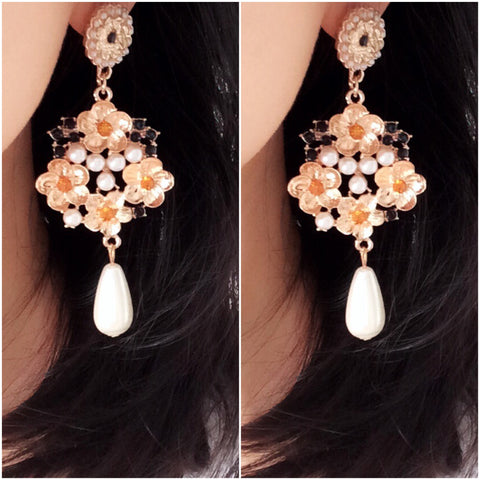 FLORAL PEARL GOTHIC STATEMENT EARRINGS