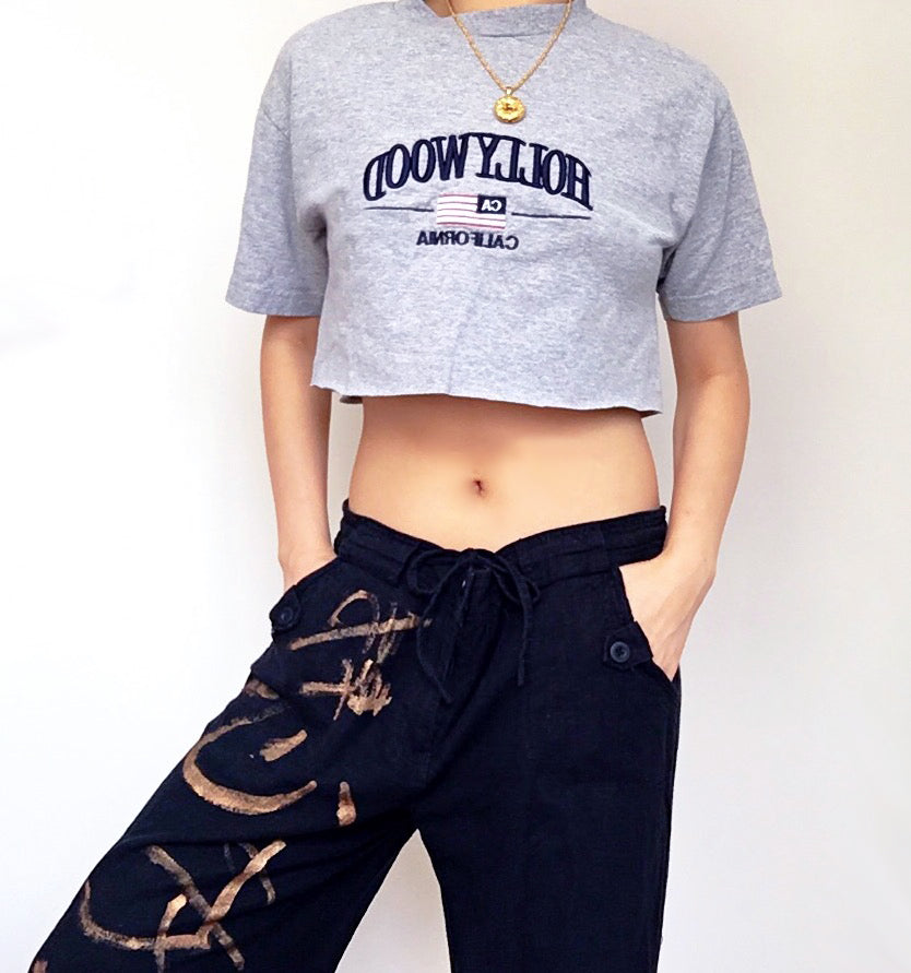 HOLLYWOOD CALIFORNIA GREY CROP TEE TOP