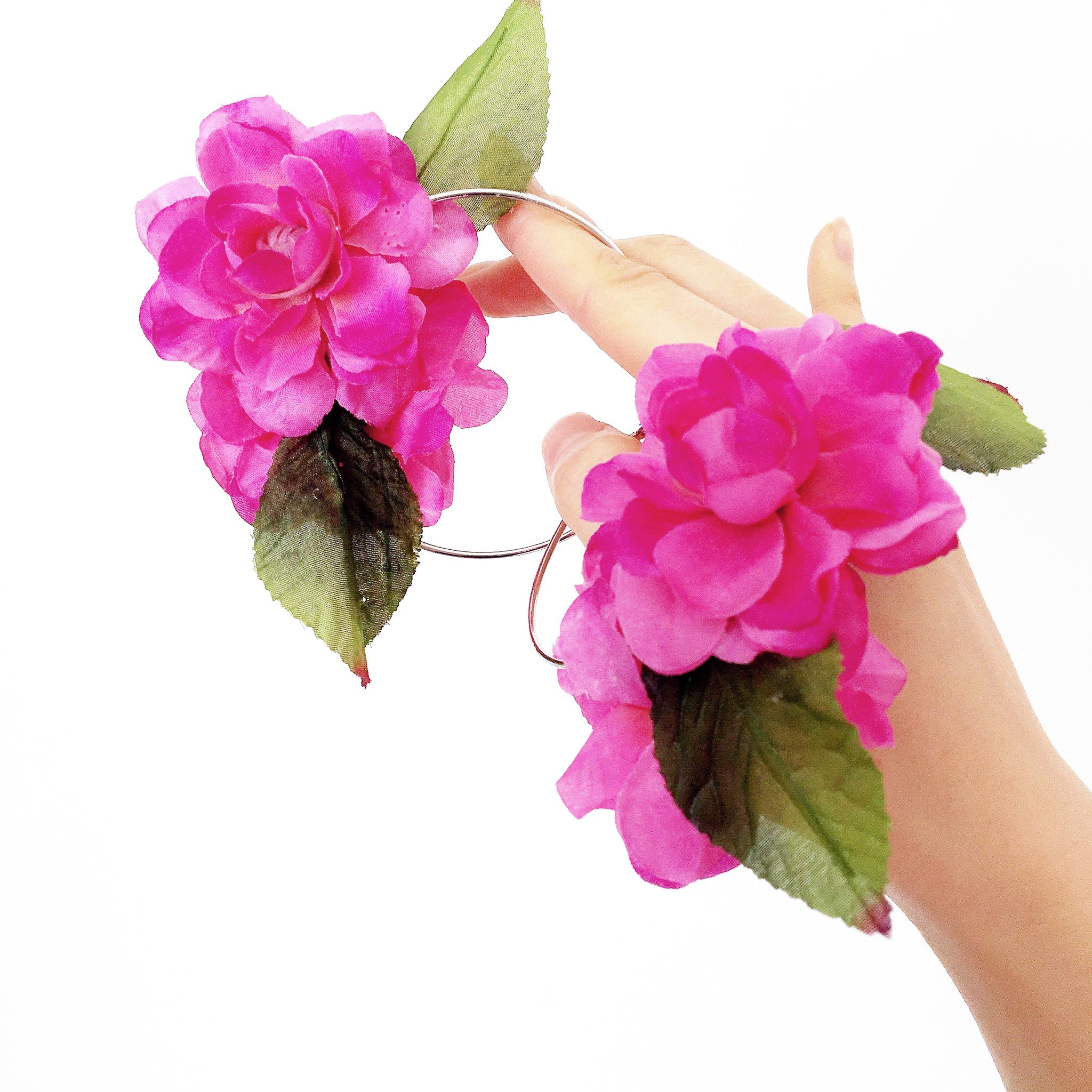 PINK FLORAL FESTIVAL LARGE HOOP EARRINGS
