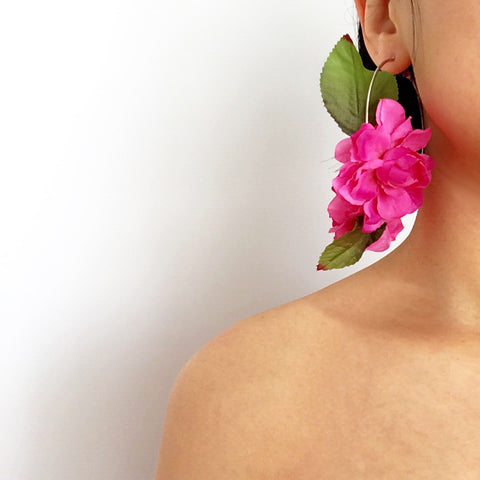 PINK FLORAL FESTIVAL LARGE HOOP EARRINGS