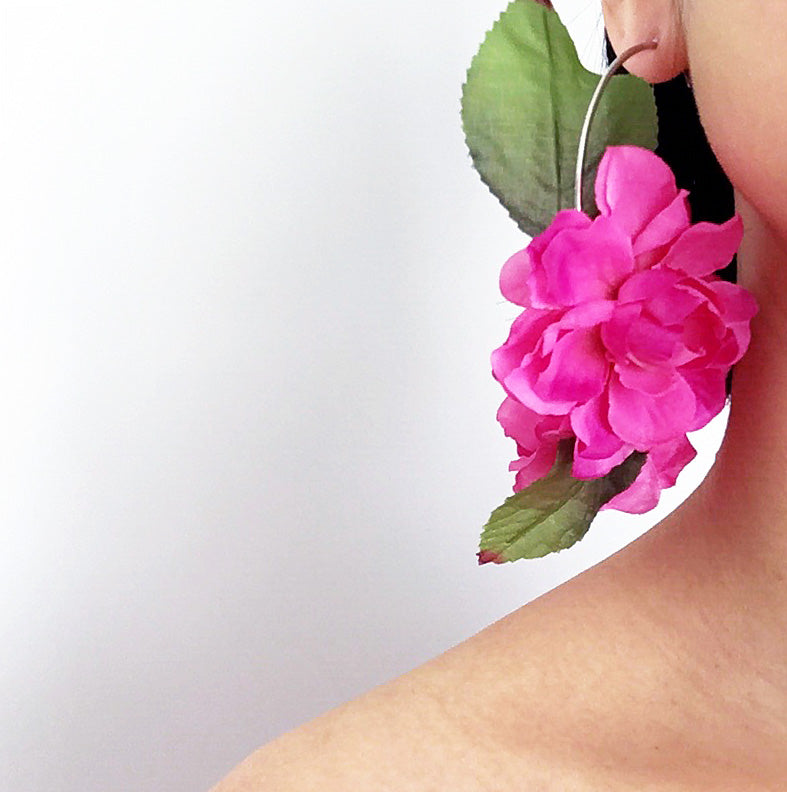 PINK FLORAL FESTIVAL LARGE HOOP EARRINGS