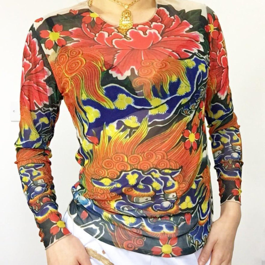 FLORAL LONG SLEEVES MESH TOP