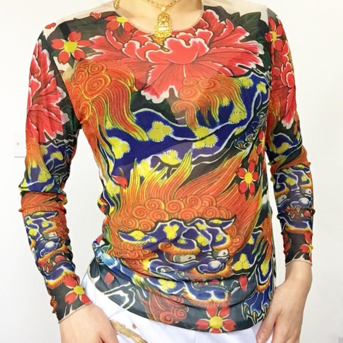 FLORAL LONG SLEEVES MESH TOP