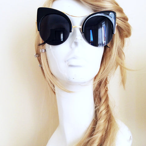 CATEYE BLACK GOLD FRAME AVIATOR SUNGLASSES