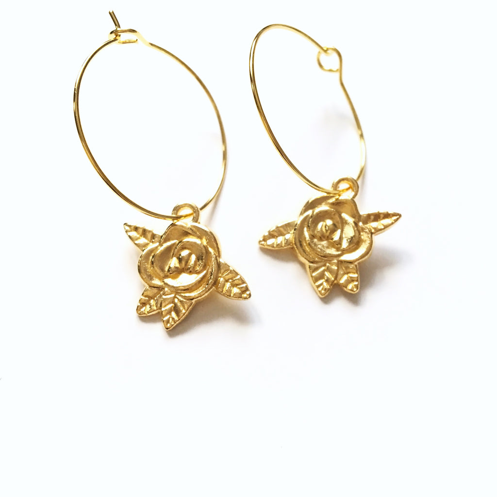 GOLD ROSE HOOP EARRINGS