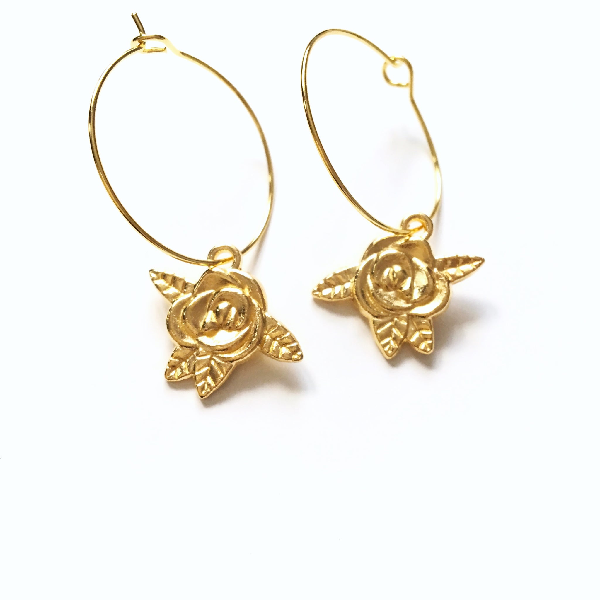 GOLD ROSE HOOP EARRINGS