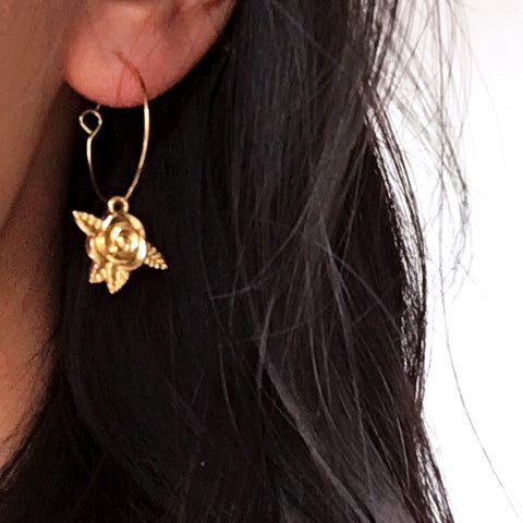 GOLD ROSE HOOP EARRINGS