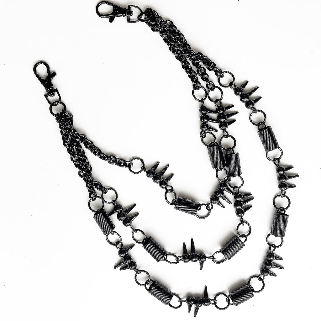 UNISEX BLACK BALL SPIKE TRIPLE CHAINS TROUSERS BELT CHAIN