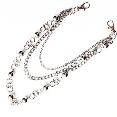 UNISEX BALL RINGS TRIPLE CHAINS TROUSERS BELT CHAIN