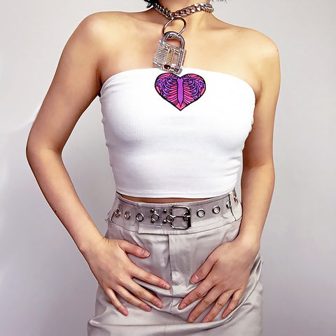 HAERT CAGE WHITE RIB STRETCHY TUBE CROP TOP