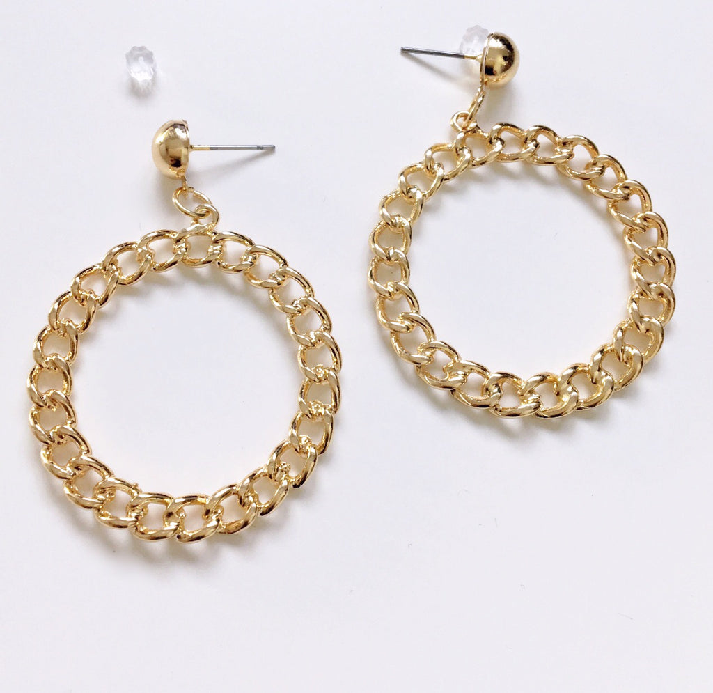 CHAIN CIRCLE HOOP PENDANT EARRINGS