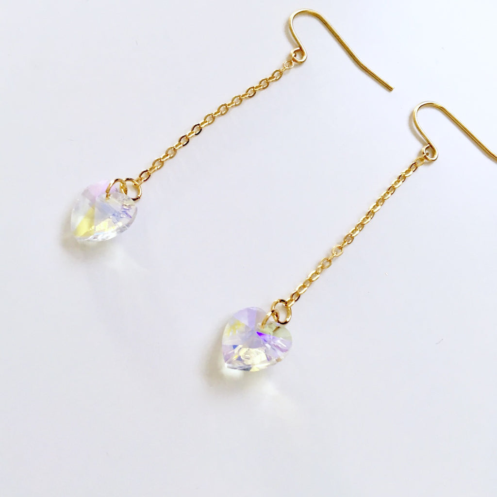 CHAIN CLEAR HEART PENDANT EARRINGS